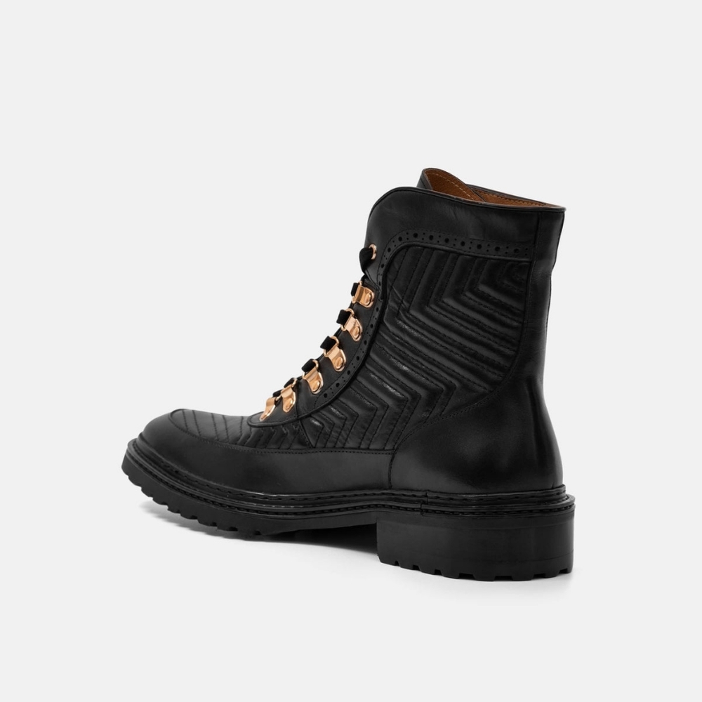 Bond Black Matelassé Leather Combat Boots size 12